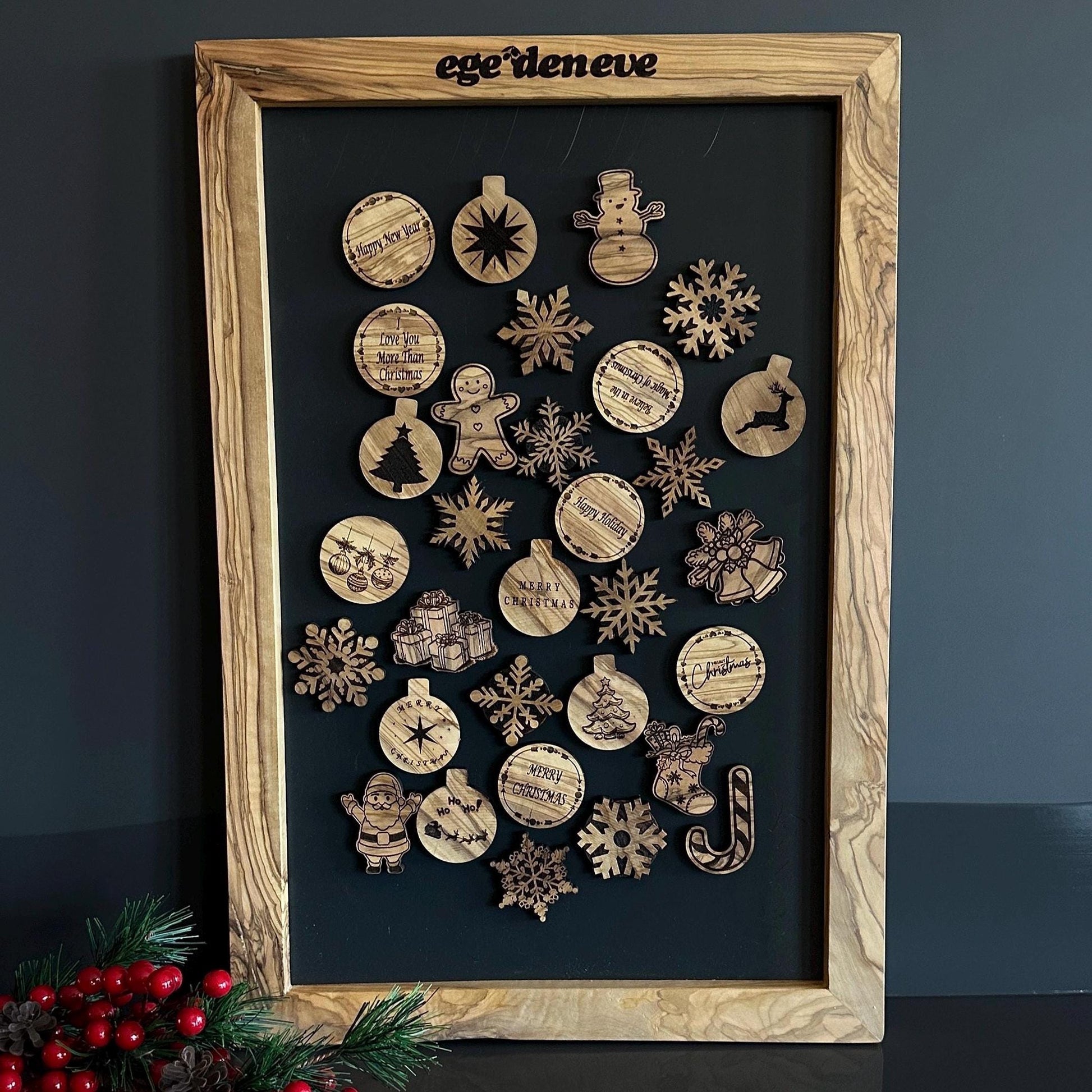 Olive Wood Magnet Display Stand – Magnet Display Board - Wooden Frame for Christmas Magnets