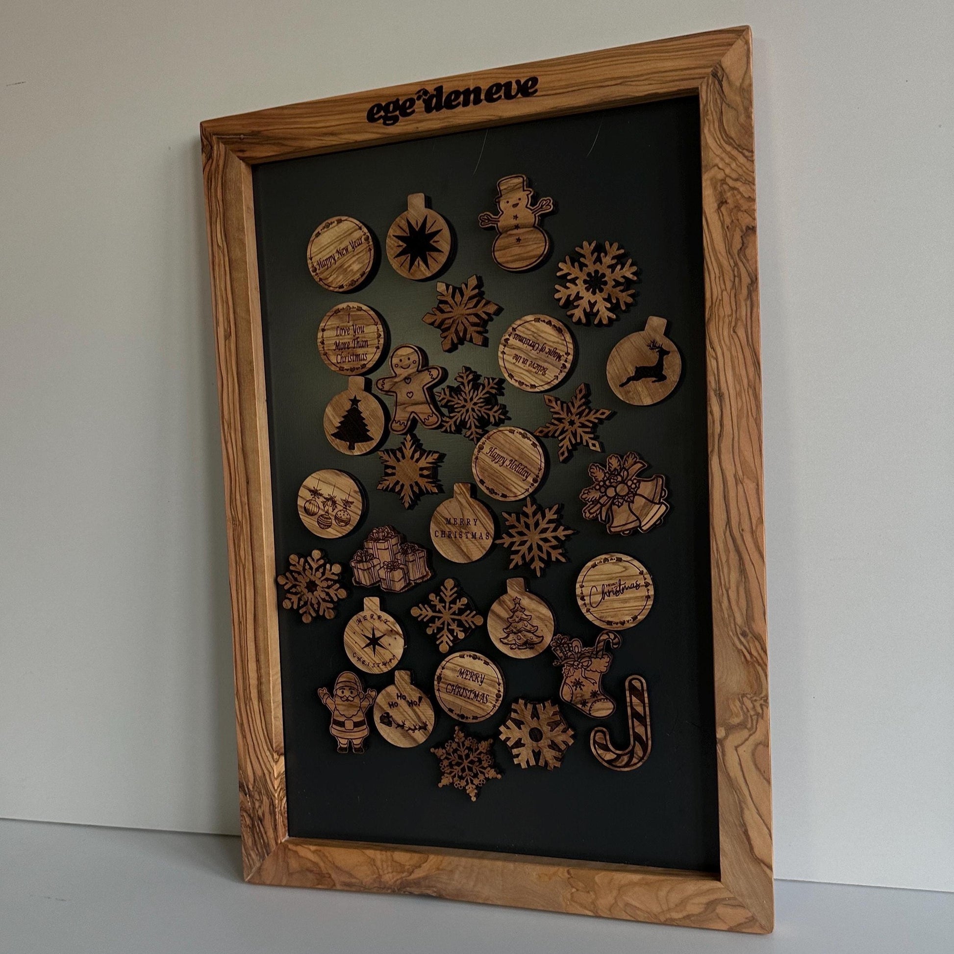 Olive Wood Magnet Display Stand – Magnet Display Board - Wooden Frame for Christmas Magnets