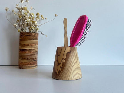 Olive Wood Toothbrush Holder, Antibacterial Bathroom Decor