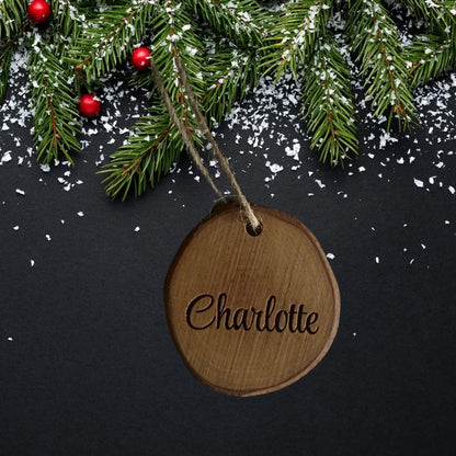 Personalized Olive Wood Christmas Ornament | Engraved Family & Pet Names