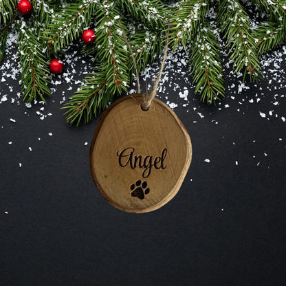 Personalized Olive Wood Christmas Ornament | Engraved Family & Pet Names