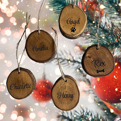 Personalized Olive Wood Christmas Ornament | Engraved Family & Pet Names