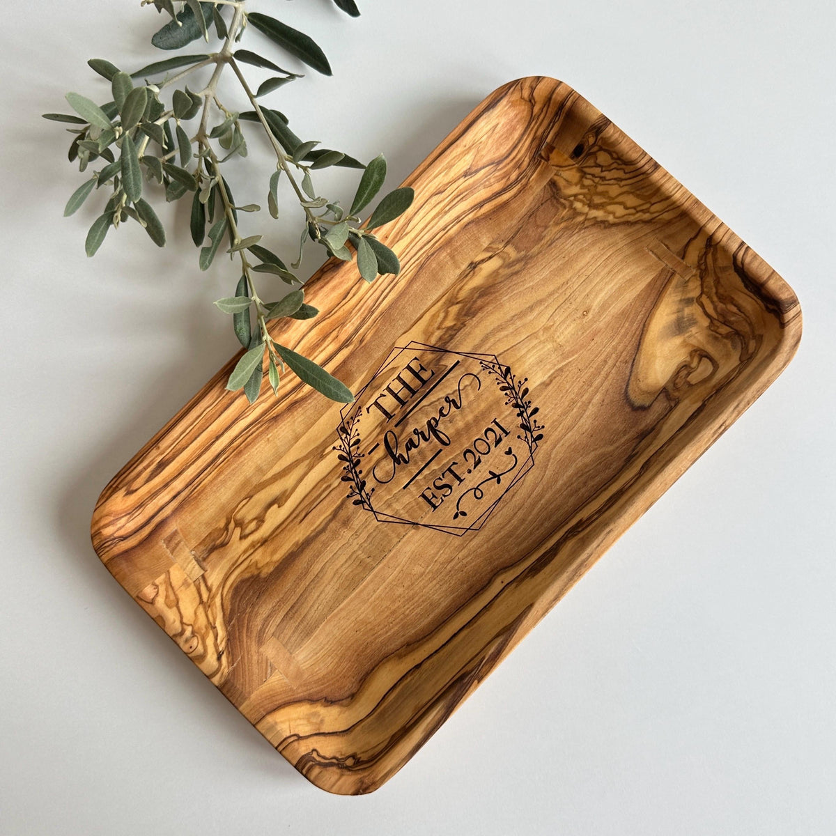 Personalized Olive Wood Serving Tray, Handmade Olive Wood Tray