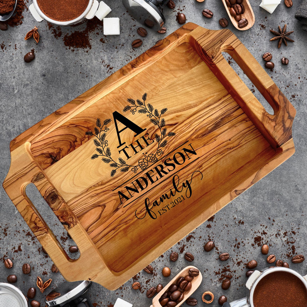 Personalized Olive Wood Tea / Coffee Tray, Authentic Wooden Tray, Authentic Tea Tray, Natural Wood Tea Tray, Luxurious Tea Tray