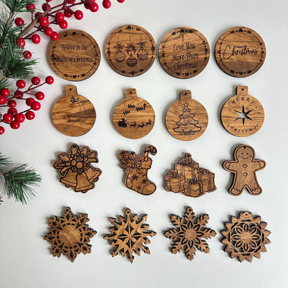 Engraved Olive Wood Christmas Ornaments, Unique Holiday Decor