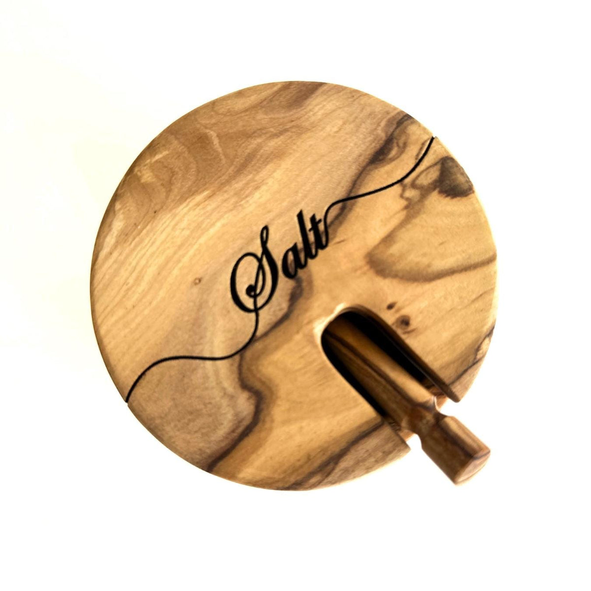 Personalized Olive Wood Salt Bowl with Spoon and Lid