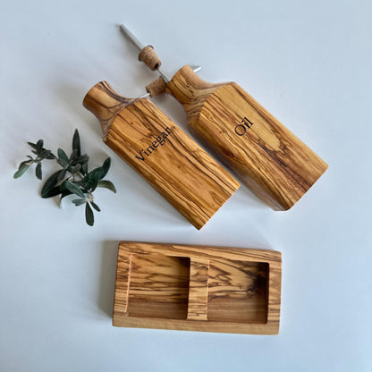 Handcrafted Olive Wood Oil and Vinegar Dispenser Set - 200, 250, 500 ml -  Christmas Gift