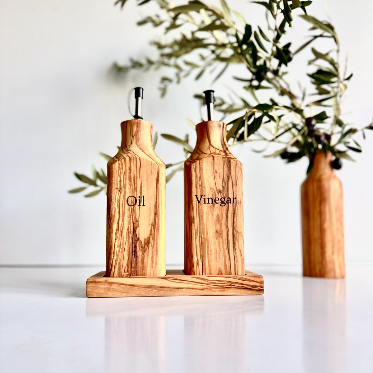 Handcrafted Olive Wood Oil and Vinegar Dispenser Set - 200, 250, 500 ml -  Christmas Gift