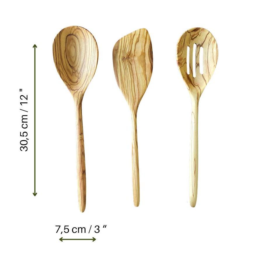 Olive Wood Organic Cutlery / Salad Serving Spoon Set