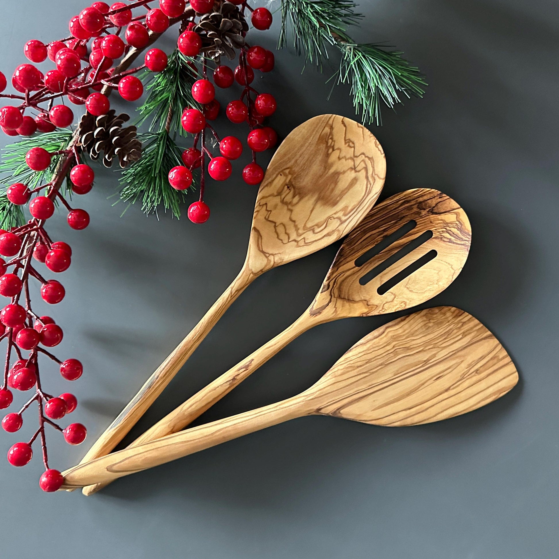 Olive Wood Organic Cutlery, Olive Wood Serving Spoon Set