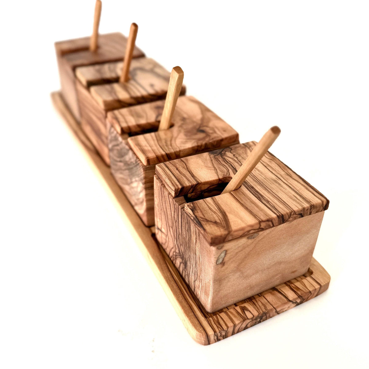 Handcrafted Olive Wood Spice Rack Set | Rustic Kitchen Decor