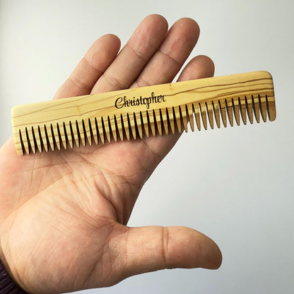 Personalized Olive Wood Beard Comb, Handmade Pocket Hair Comb