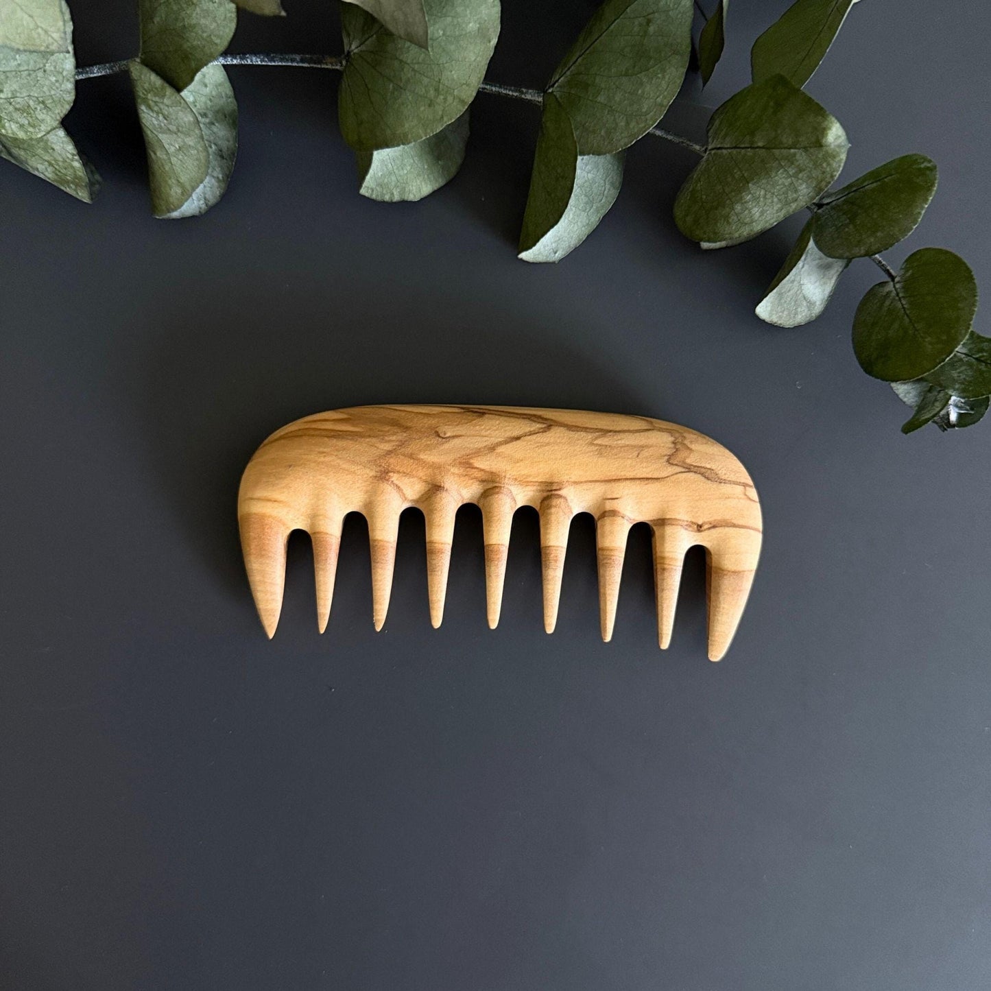 Personalizable Olive Wood Wide-Tooth Handleless Comb – Handmade, Natural Wood Hair Comb