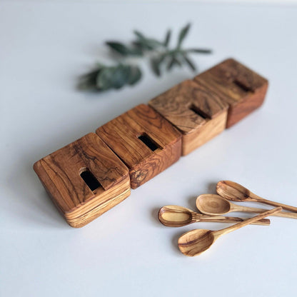Handcrafted Olive Wood Spice Rack Set | Rustic Kitchen Decor