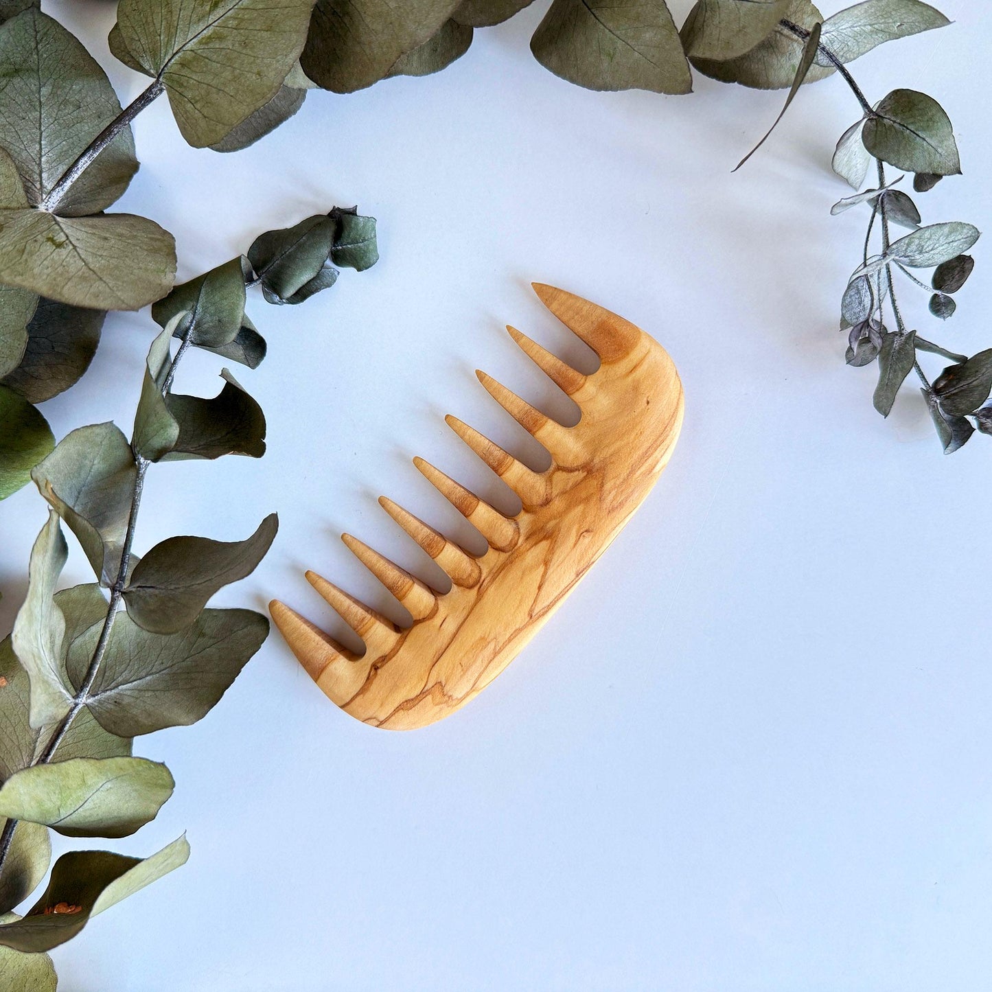 Personalizable Olive Wood Wide-Tooth Handleless Comb – Handmade, Natural Wood Hair Comb