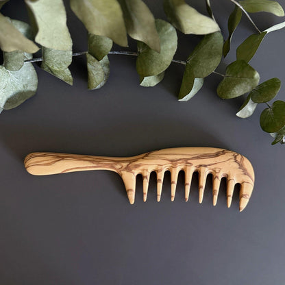 Personalizable Olive Wood Wide Tooth Comb – Handmade Hair Care