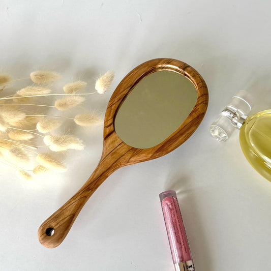 Personalized Olive Wood Hairbrush with Mirror