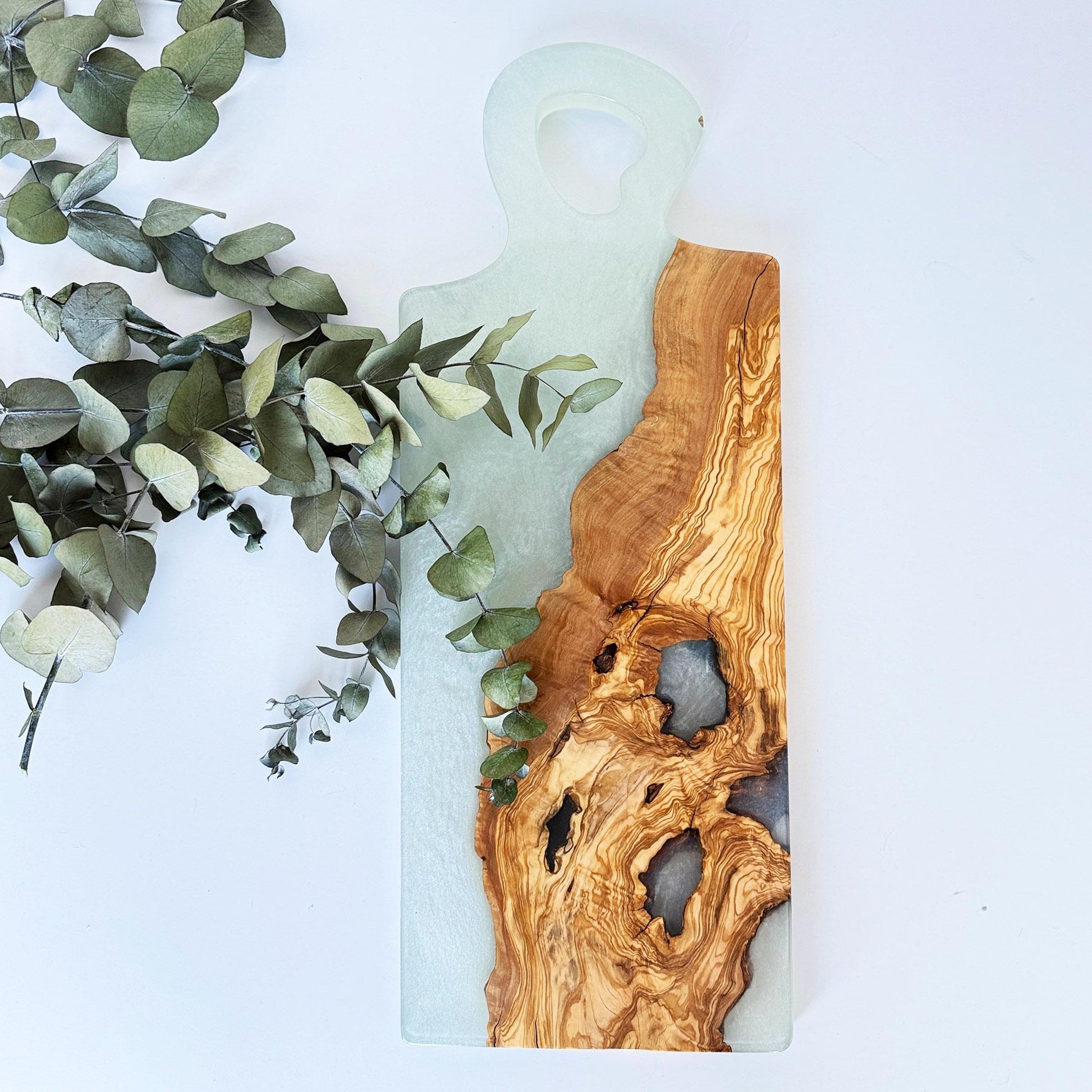 Olive Wood Handled Epoxy-Filled Large Charcuterie Board - 60x23 cm Handmade Cutting Board