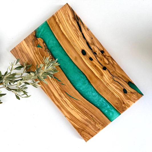 Olive Wood Charcuterie Board with Epoxy Resin | Serving Tray for Cheese | Christmas Gift