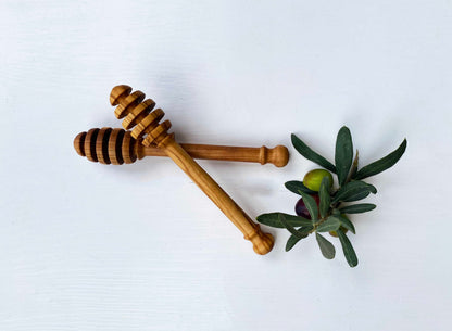 Handcrafted Olive Wood Honey Dippers, Rustic Kitchen Utensil Set of 2