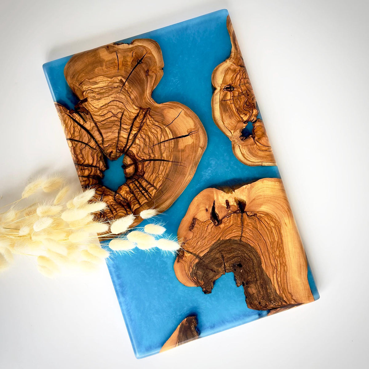 Olive Wood Cutting Board with Blue Epoxy | Unique Kitchen Decor