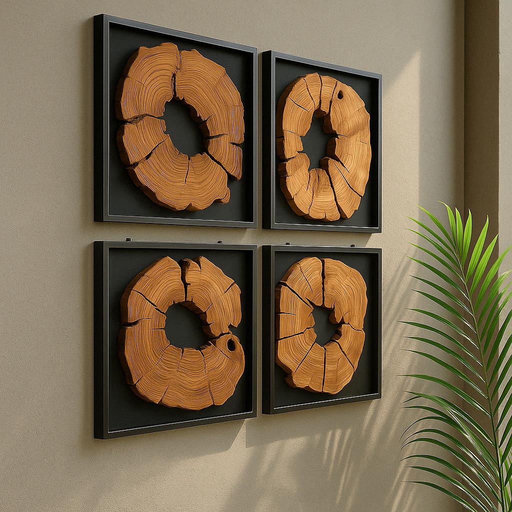 Framed Olive Wood Wall Art - Modern Rustic Wood Decor (40x40 cm)