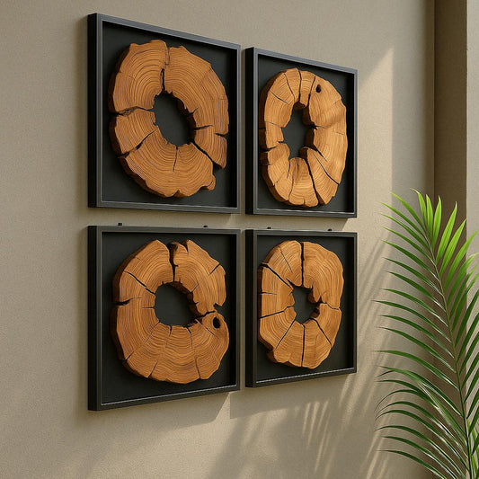 Framed Olive Wood Wall Art - Modern Rustic Wood Decor (40x40 cm)
