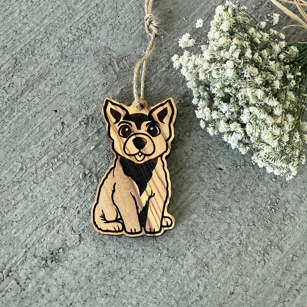 Dog-Shaped Olive Wood Ornament – Single or Set of 3