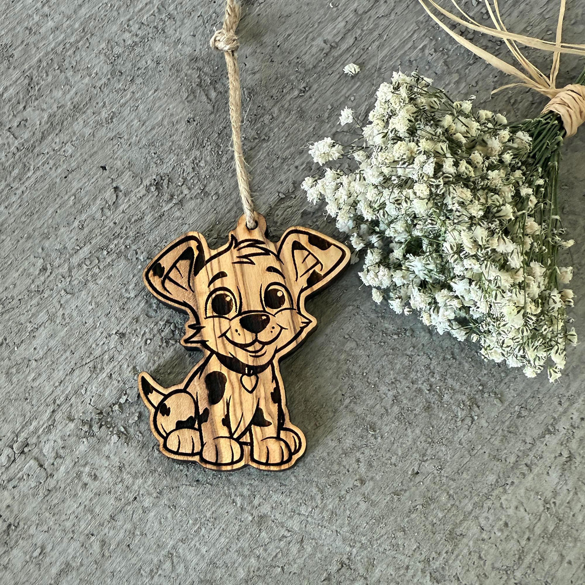 Dog-Shaped Olive Wood Ornament – Single or Set of 3