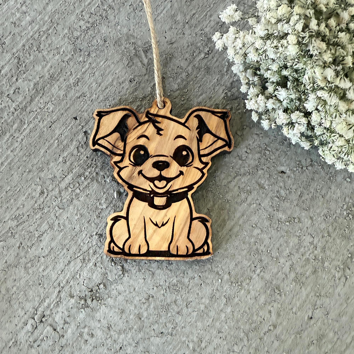 Dog-Shaped Olive Wood Ornament – Single or Set of 3