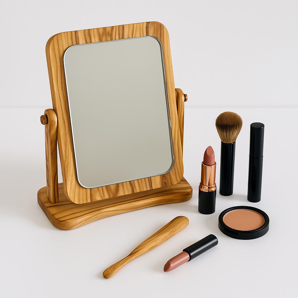 Handcrafted Olive Wood Table Mirror | Rustic Vanity Mirror | Personalized Gift