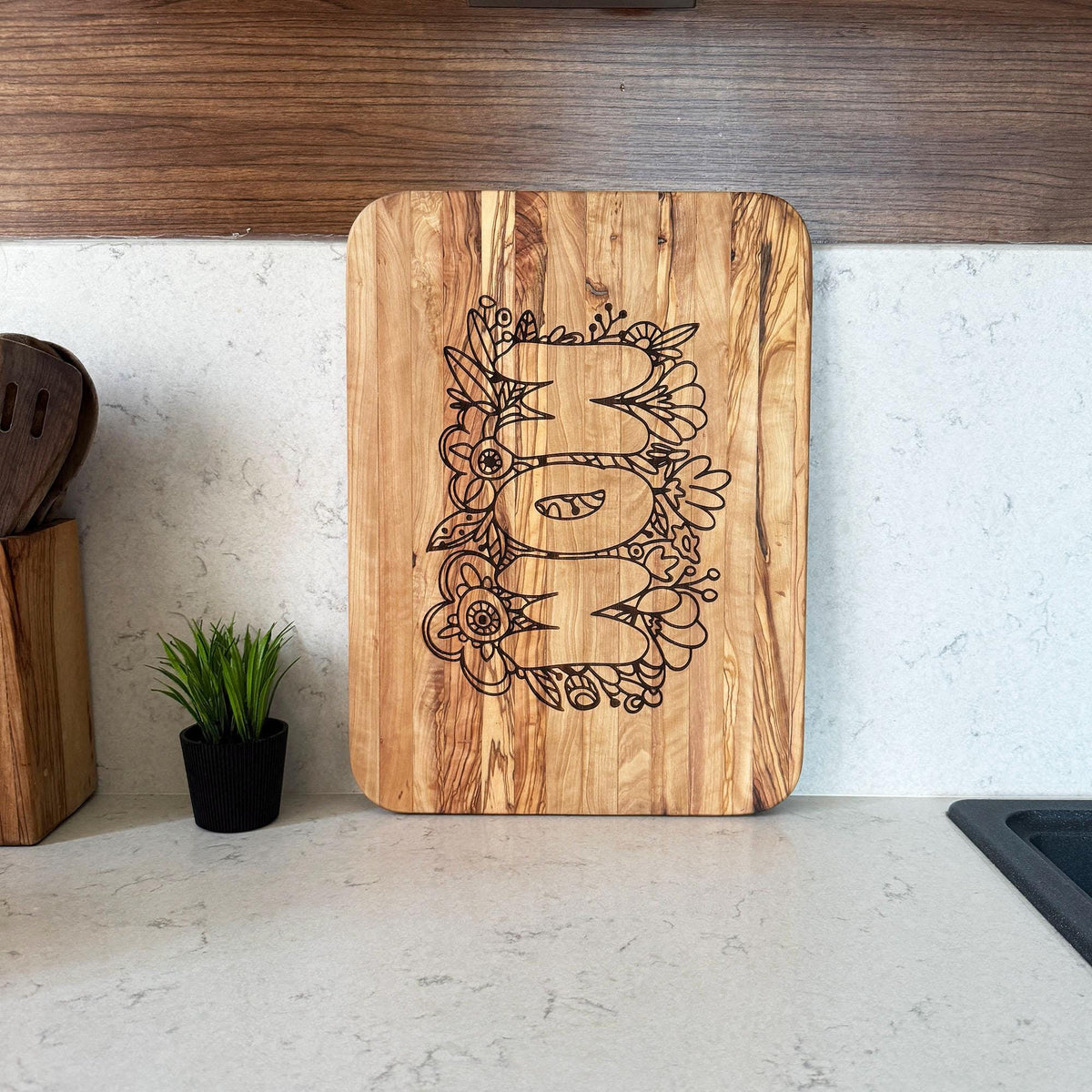 Personalized Olive Wood Chopping Board,  Large Minimalist Serving Board