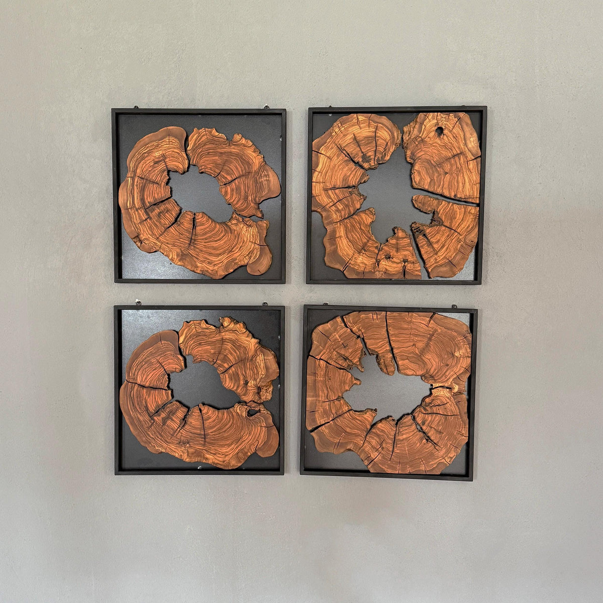 Framed Olive Wood Wall Art - Modern Rustic Wood Decor (40x40 cm)