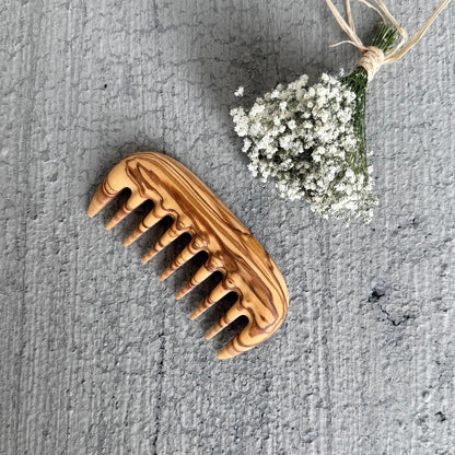 Customizable Bag Size Wide Tooth Comb - Olive Wood Handmade Comb - Gift For Mom