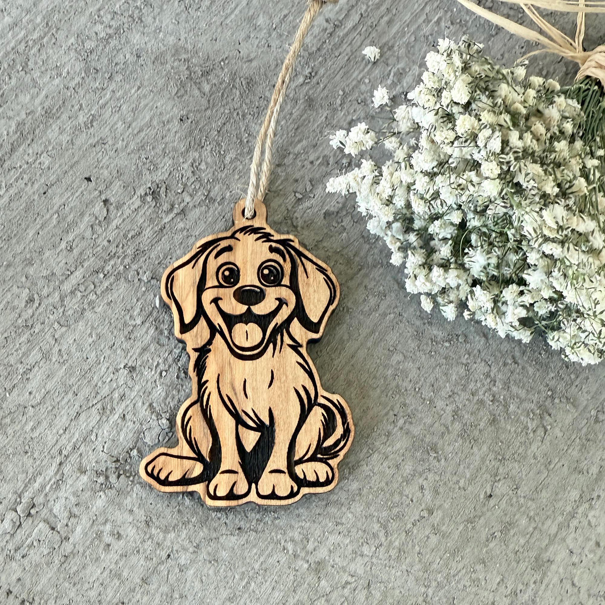 Dog-Shaped Olive Wood Ornament – Single or Set of 3