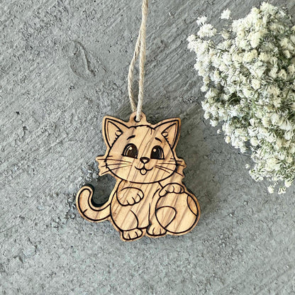 Cat-Shaped Olive Wood Ornament – Single or Set of 3 - Baby Shower Gift