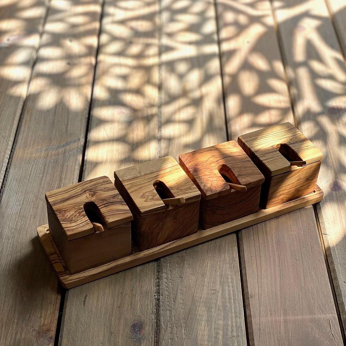 Handcrafted Olive Wood Spice Rack Set | Rustic Kitchen Decor