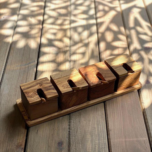 Handcrafted Olive Wood Spice Rack Set | Rustic Kitchen Decor