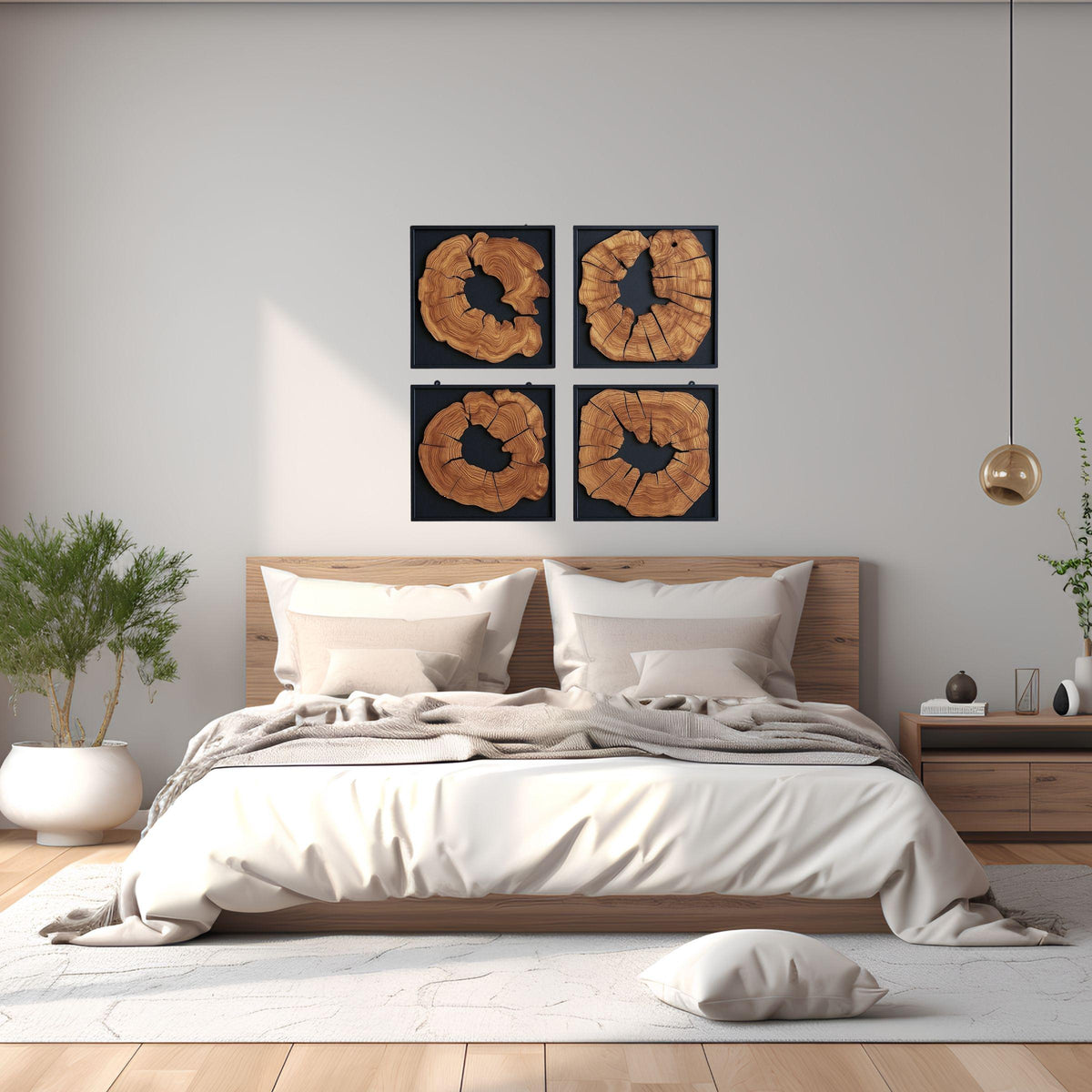 Framed Olive Wood Wall Art - Modern Rustic Wood Decor (40x40 cm)