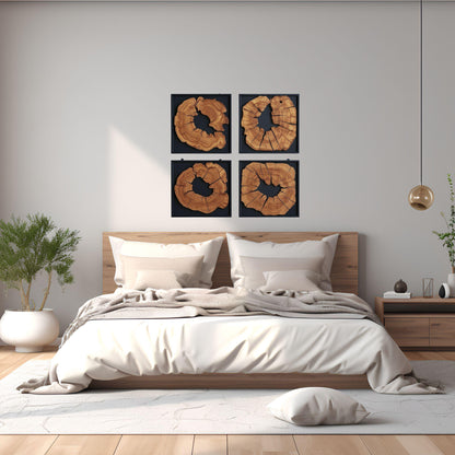 Framed Olive Wood Wall Art - Modern Rustic Wood Decor (40x40 cm)