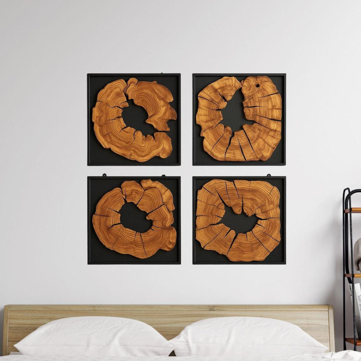 Framed Olive Wood Wall Art - Modern Rustic Wood Decor (40x40 cm)
