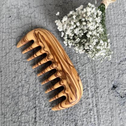 Customizable Bag Size Wide Tooth Comb - Olive Wood Handmade Comb - Gift For Mom
