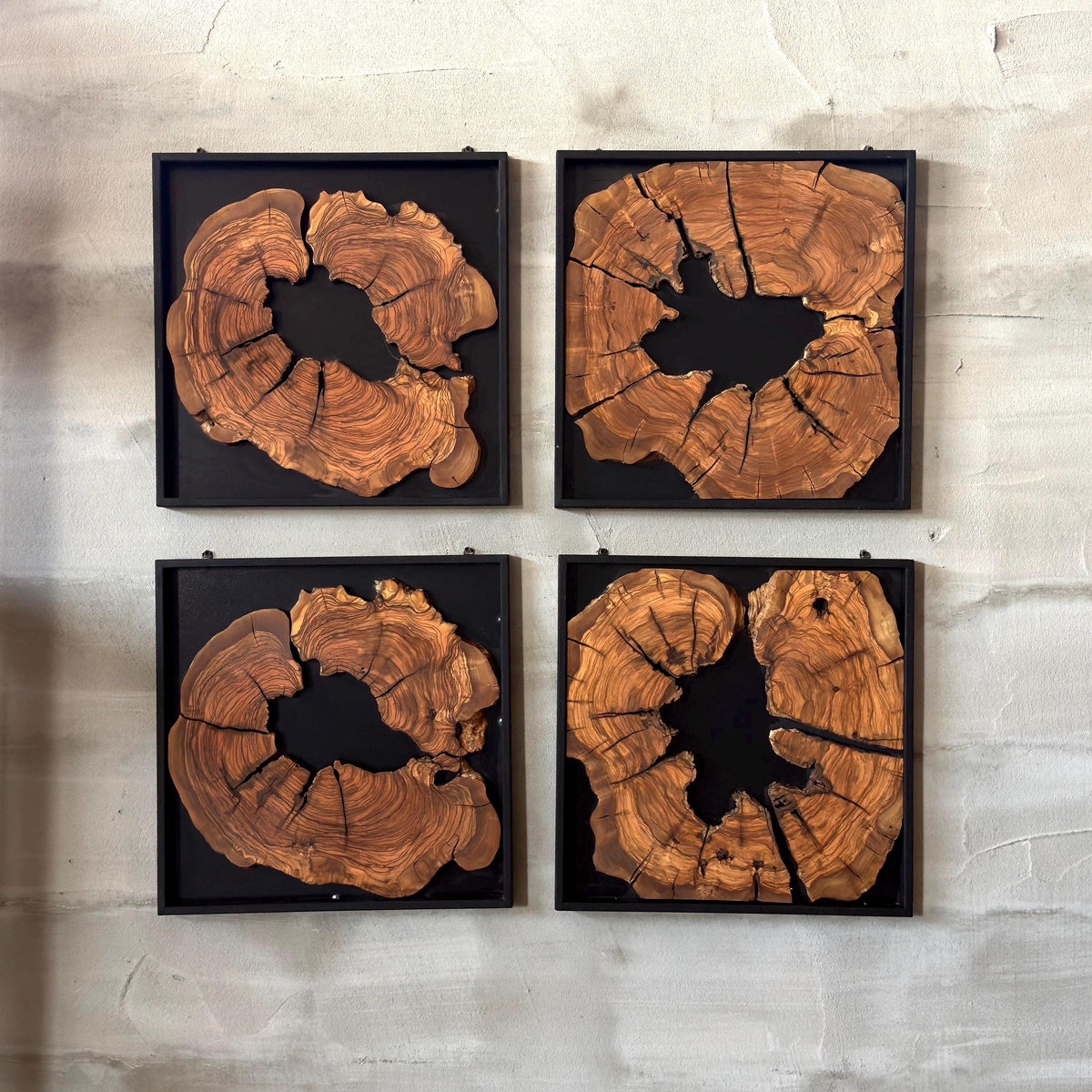 Framed Olive Wood Wall Art - Modern Rustic Wood Decor (40x40 cm)