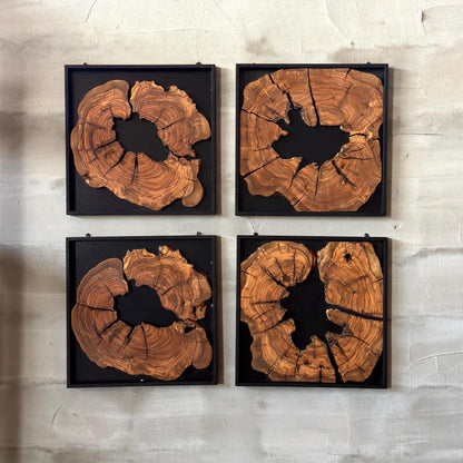Framed Olive Wood Wall Art - Modern Rustic Wood Decor (40x40 cm)
