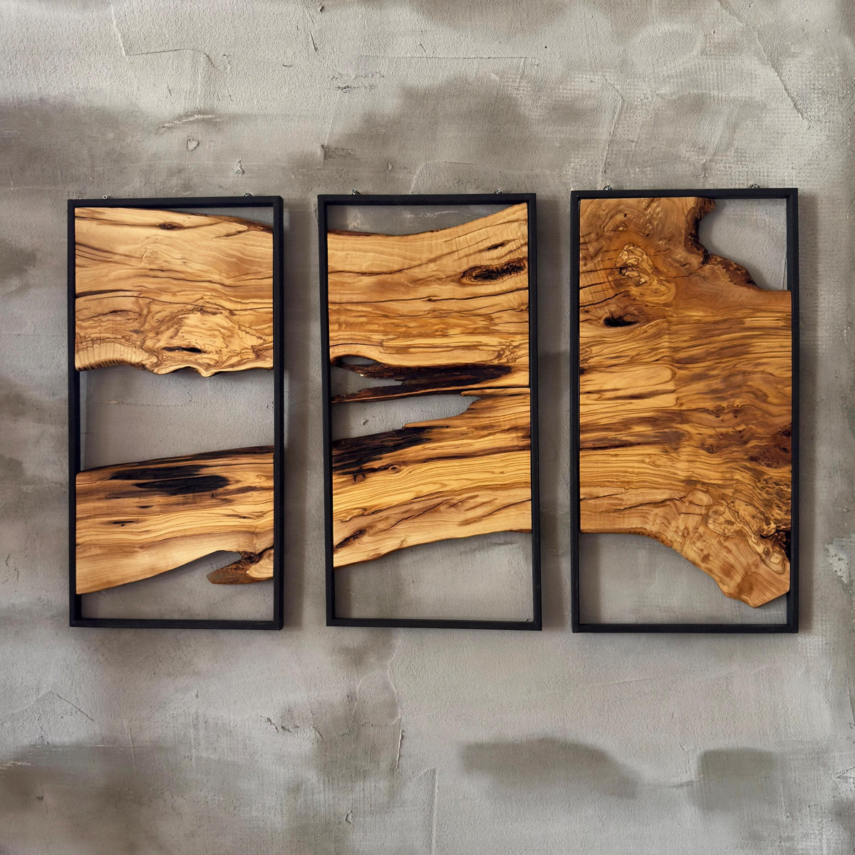 Olive Wood Wall Decor Set - Live Edge, Rustic Modern Art