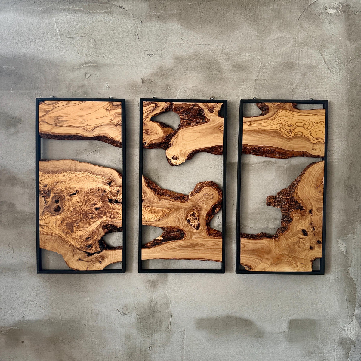 Olive Wood Wall Decor Set - Live Edge, Rustic Modern Art