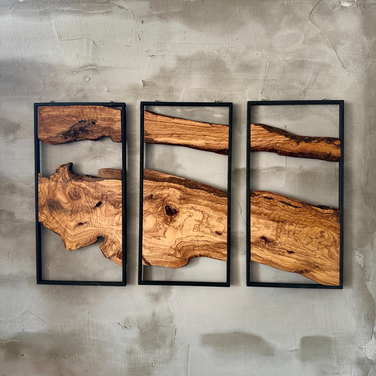 Olive Wood Wall Decor Set - Live Edge, Rustic Modern Art