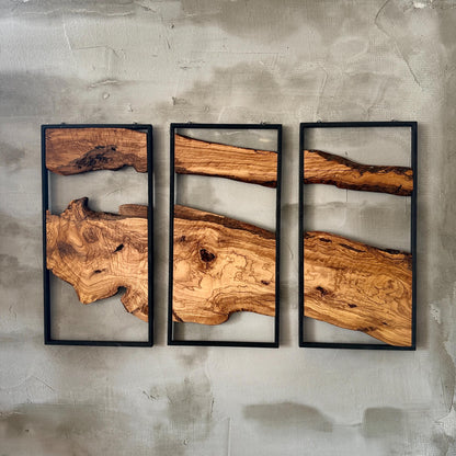 Olive Wood Wall Decor Set - Live Edge, Rustic Modern Art
