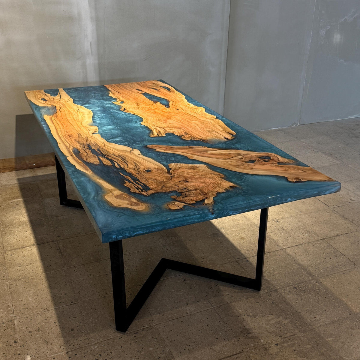 Handcrafted Olive Wood &  Epoxy Dining Table – Custom Made, 200x100 cm Statement Piece