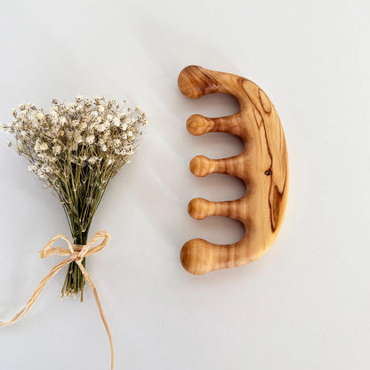 Handmade Olive Wood Gua Sha Comb | Lymphatic Drainage Massage Tool